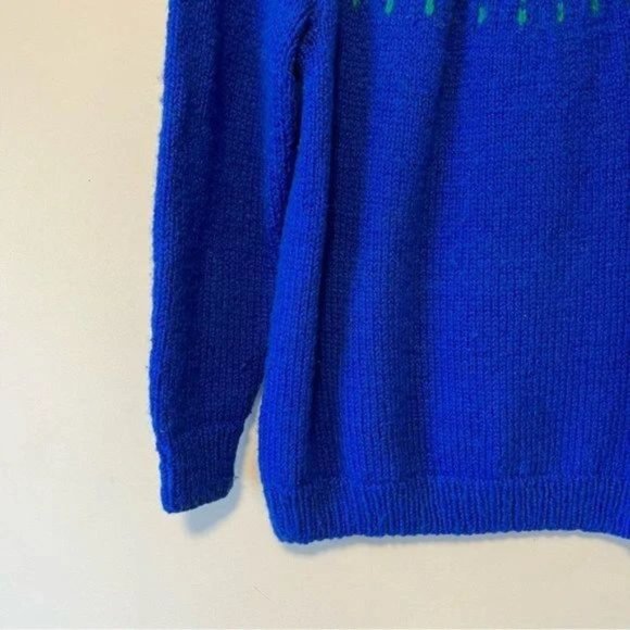 Hand knitted royal blue yellow green classic Nordic fair isle oversized sweater - Picture 8 of 8